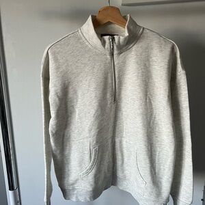 Suzy Shier Gray Zip Up Sweater with Ribbed Trim